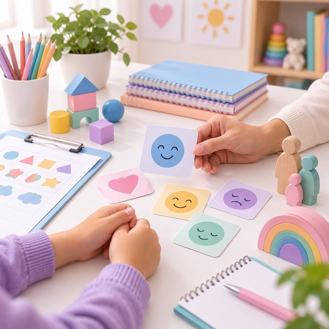 Imagen institucional creada con IA para representar evaluación psicológica infantil
